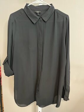 Massimo Black Polyester Button-Down Blouse